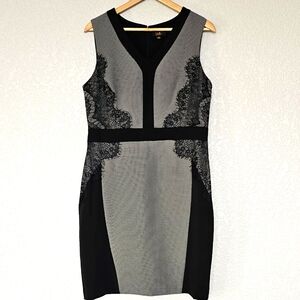 I Le New York Sheath Dress Sleeveless Black White Lace Back Zip sz 10